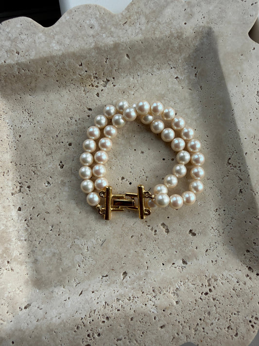 Buckle Clasp Double Strand Pearl Bracelet