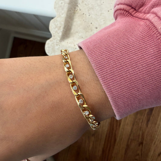 Cz Set Gold Tone Chain Bracelet