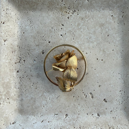 Gold Tone Elevated Rose Brooch