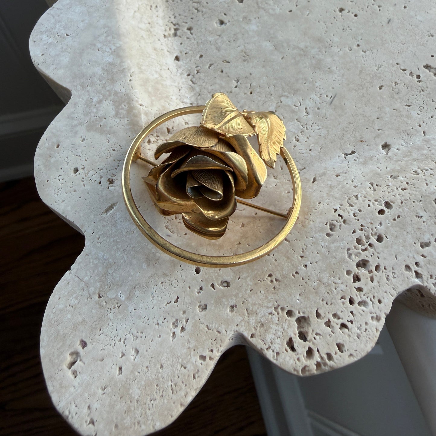 Gold Tone Elevated Rose Brooch