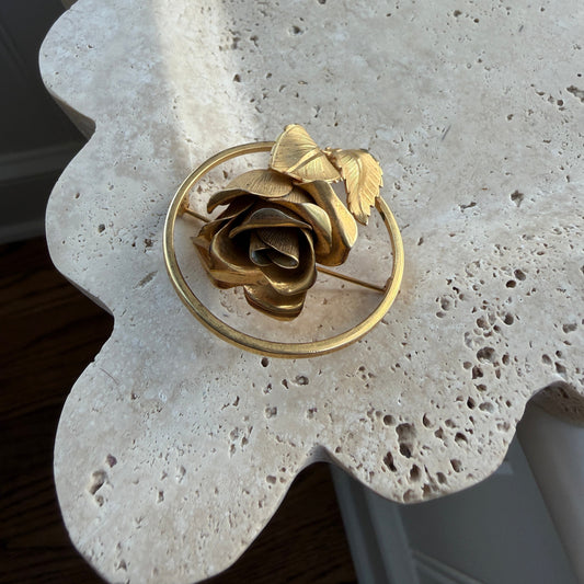 Gold Tone Elevated Rose Brooch