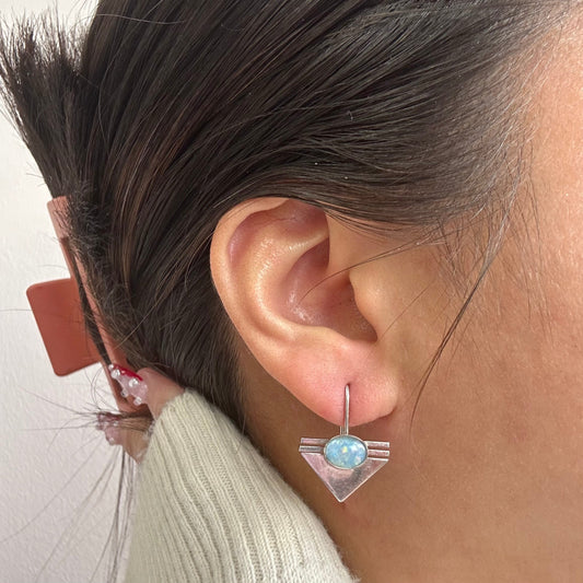 Triangle Aqua Cabachon Earrings