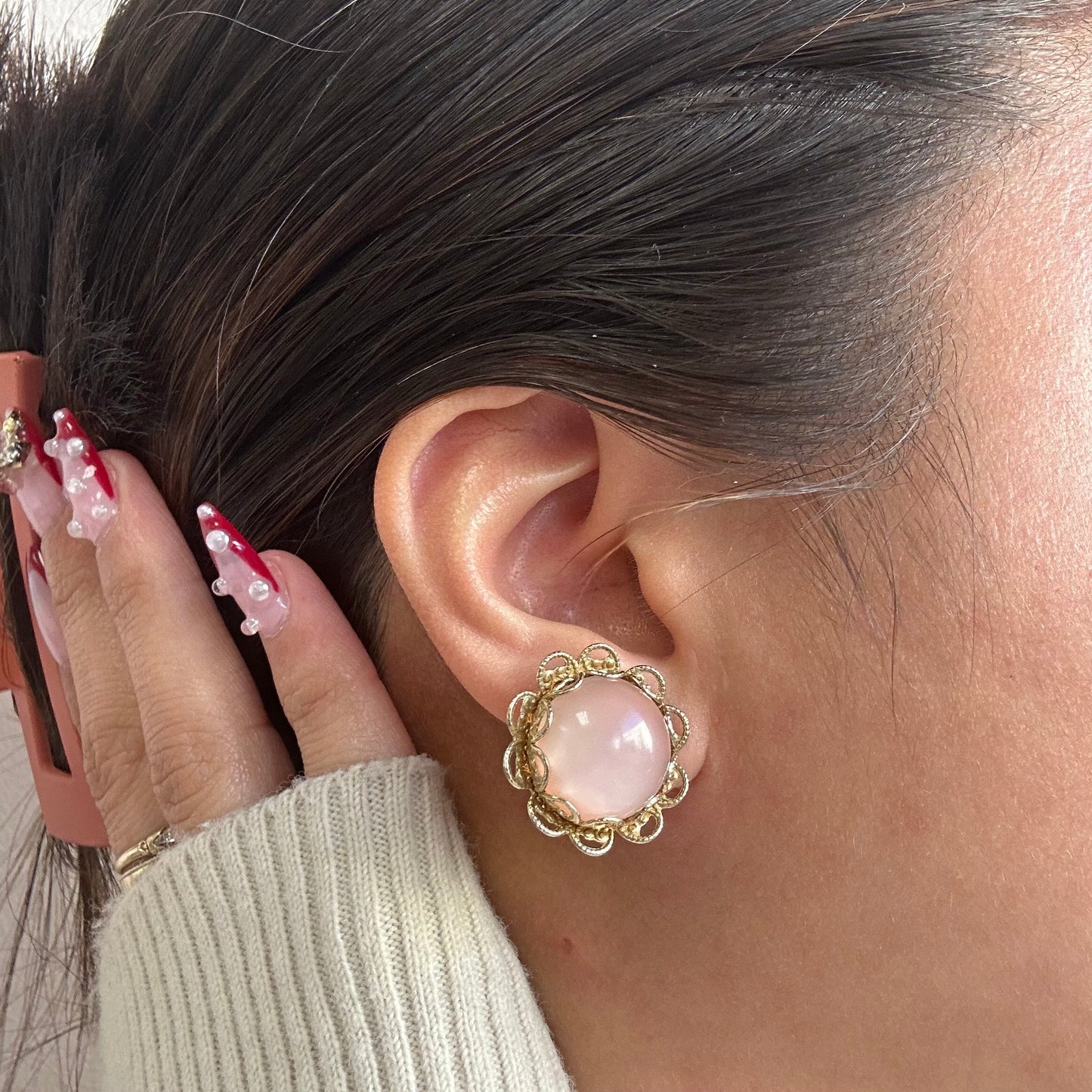 Pink Floral Filigree Earrings