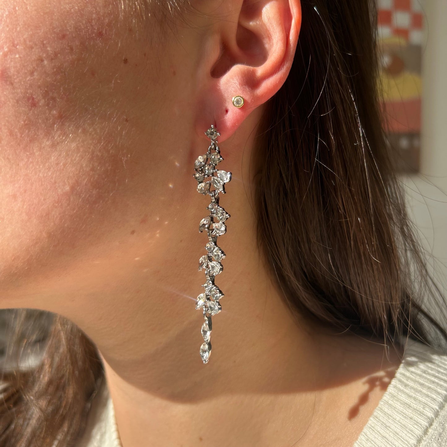 Leaf Rhinestone Drop Earrings