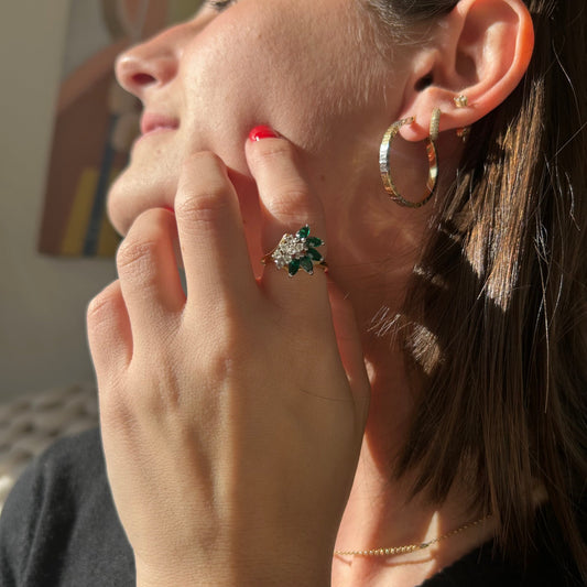 Half Emerald Flower Ring