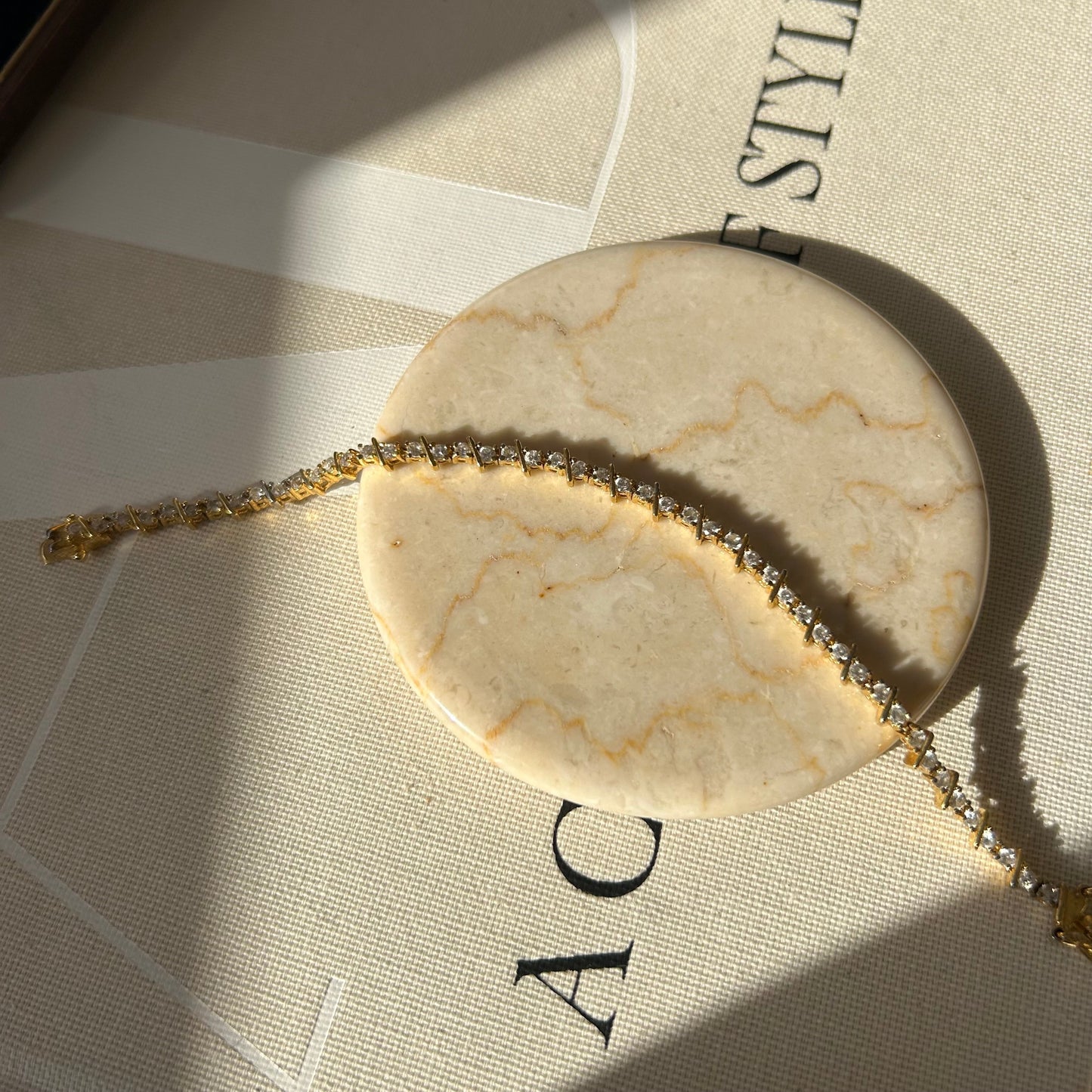 Gold Vermeil Line Patterned CZ Tennis Bracelet