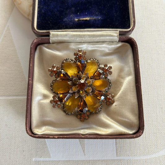 Amber Flower Brooch