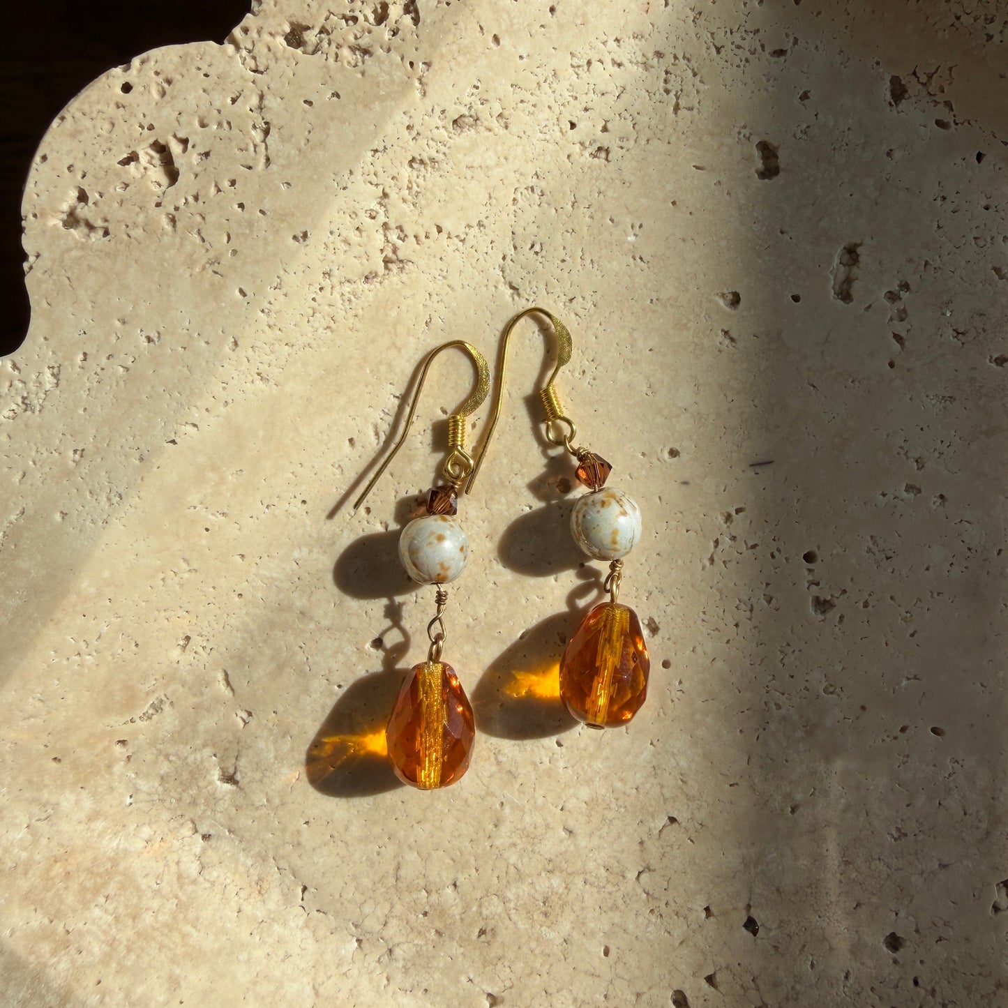 Amber Stone Drop Earrings