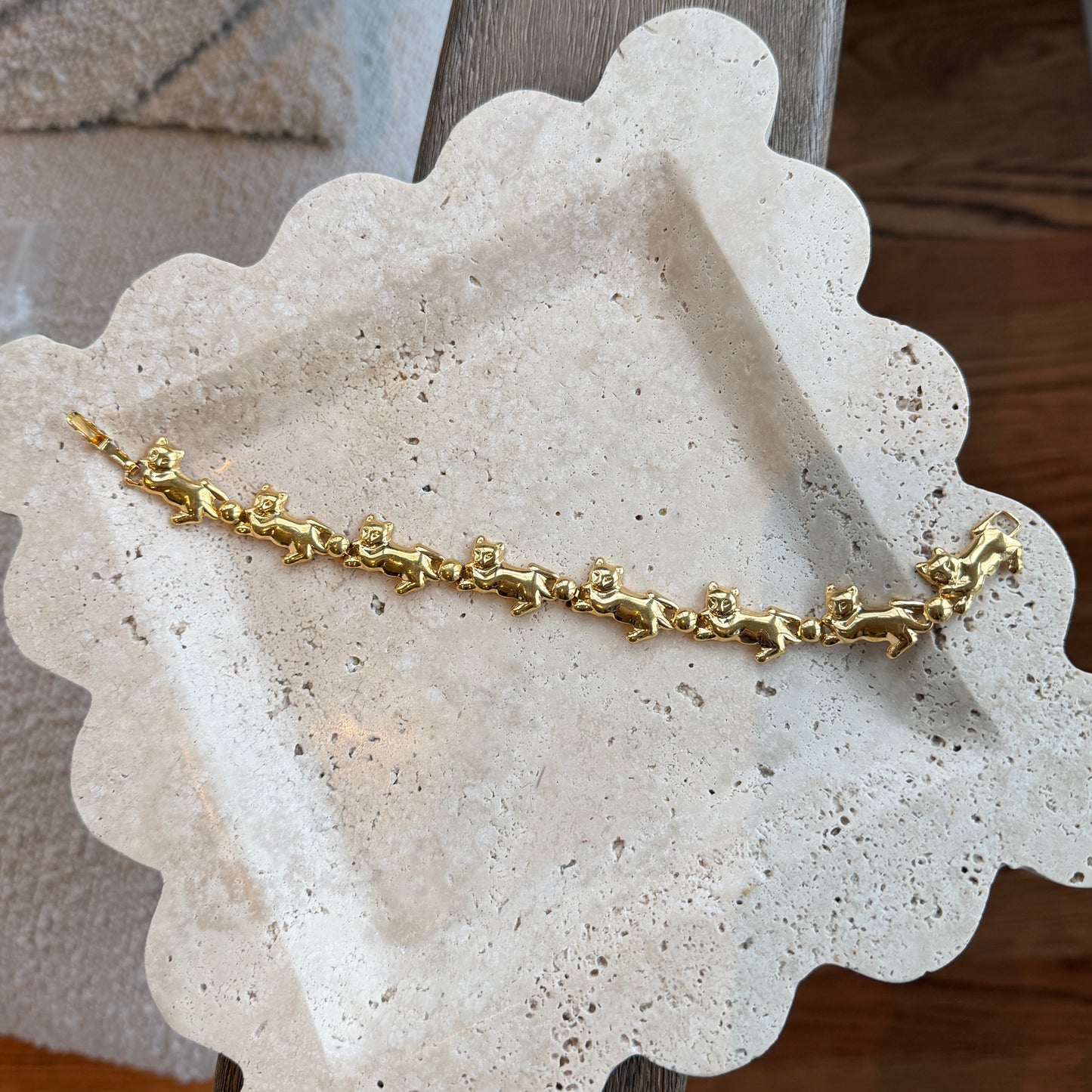 Gold Tone Cat Link Bracelet