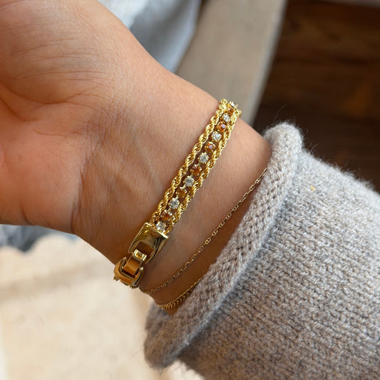 Dual Rope Bracelet With Orange and Clear Rhinestones