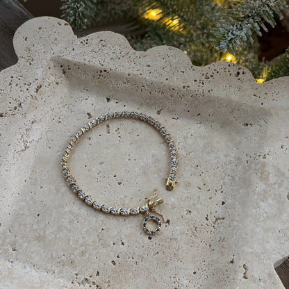 Diamond-Chip-S-Link-Tennis-Bracelet-with-Sapphire-Dangle-Charm