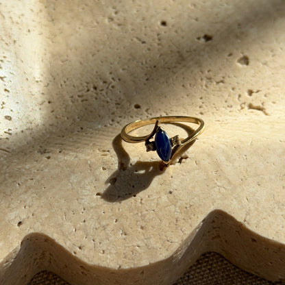 10k Gold Blue Marquis Thin Ring