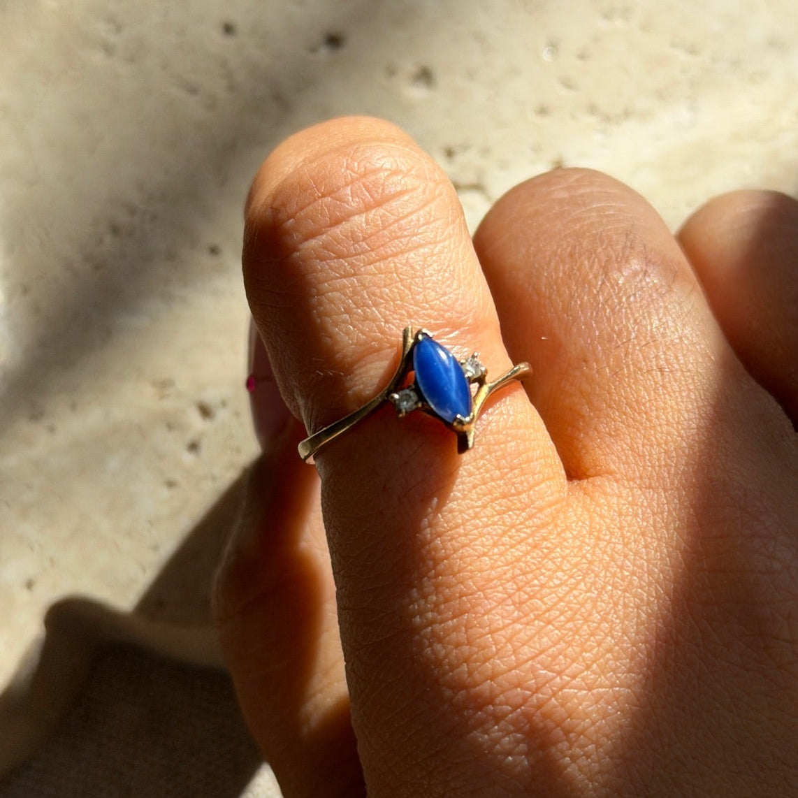 10k Gold Blue Marquis Thin Ring