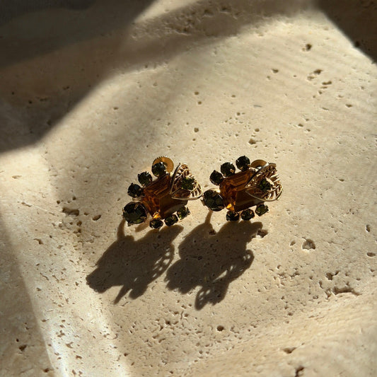 Green Tourmaline and Citrine Stone Screwbacks