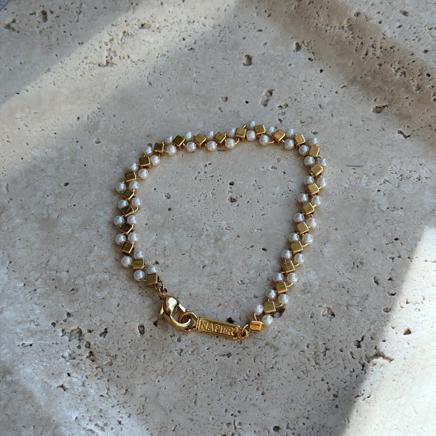 Napier Gold Tone Pearl Bracelet
