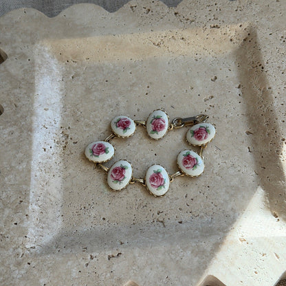 Whiting & Davis Domed Floral Porcelain Bracelet