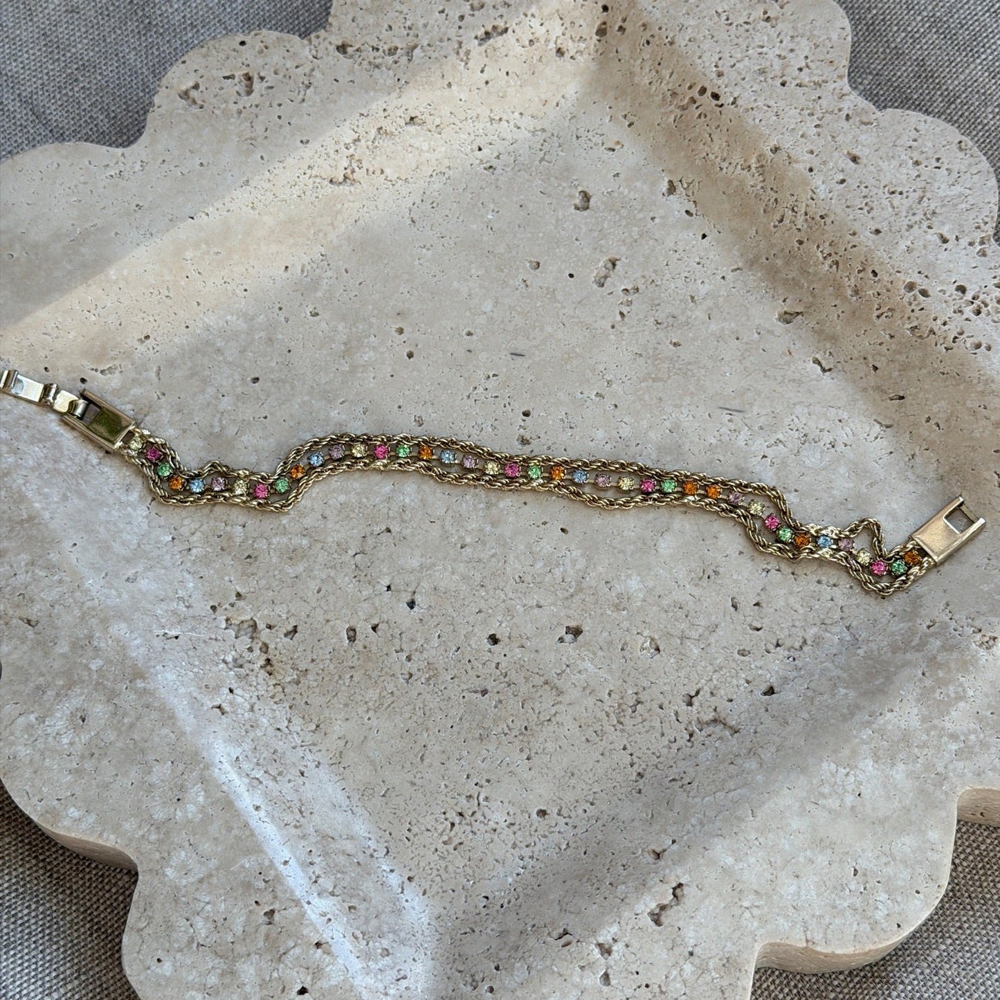 Double Rope Chain with Rainbow Rhinestones Bracelet
