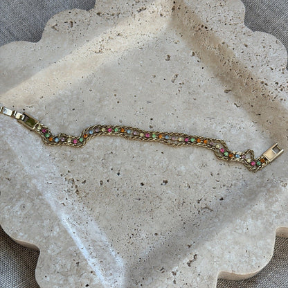 Double Rope Chain with Rainbow Rhinestones Bracelet