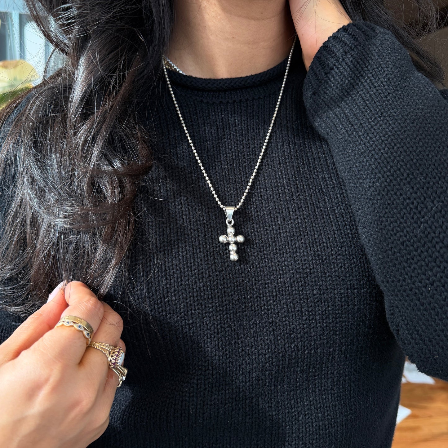 Bubble-Sterling-Silver-Cross-Necklace