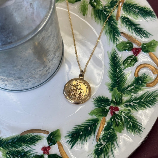 Circle Locket with Floral Etching