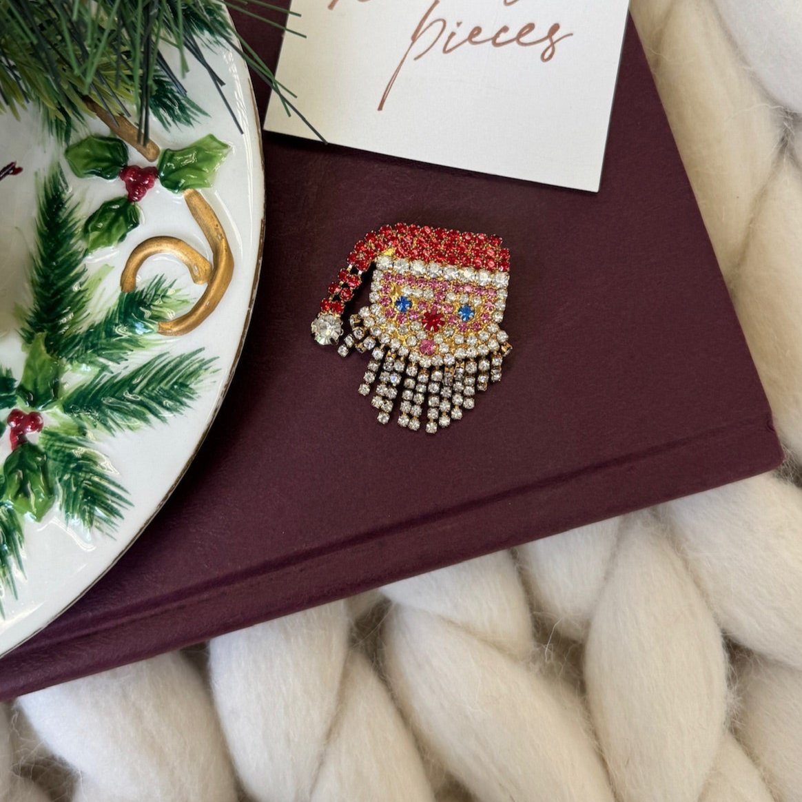 Rhinestone Santa Brooch