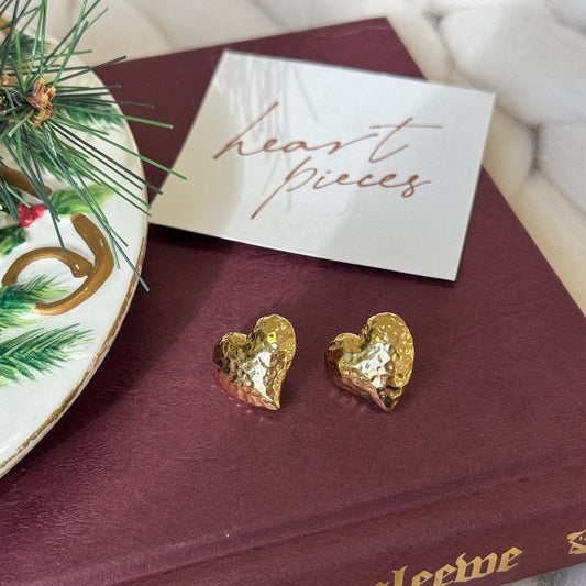 Hammered Gold Tone Heart Earrings