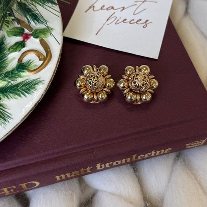 Floral Filigree Ball Clip On Earrings