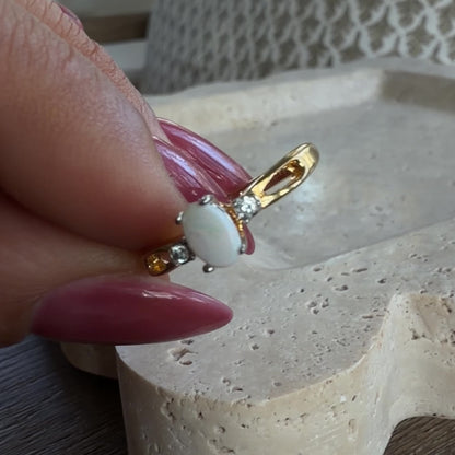 Opalite Gold Tone Ring With CZ Accents