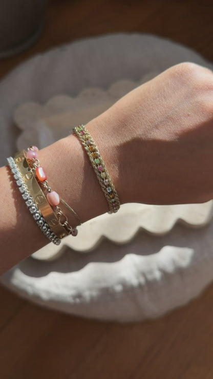 Double Rope Chain with Rainbow Rhinestones Bracelet